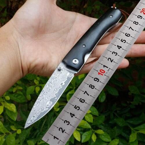 Black Wood VG10 Damascus Steel Ebony Handle EDC Folding Knife Outdoor Camping Tactical Pocket Knife With Clip