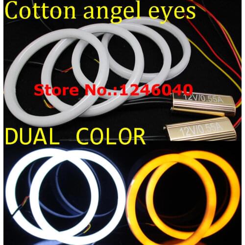 Dual color White&amber Cotton LED Angel eyes halo ring kit DRL turn signal light lamp for Lada Vaz 2109 2110 2112 2114 Priora