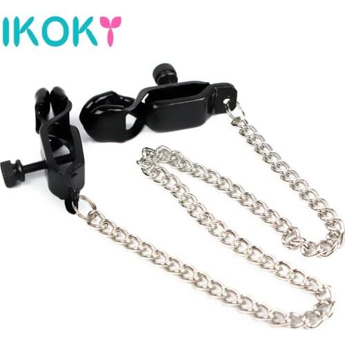 IKOKY Nipple Clamps with Metal Chains Erotic Toys Roleplay Stainless Steel Breast Clips Sex Toys for Couples Adult Products SM