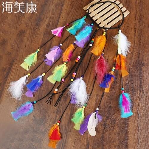 Haimeikang Girl Fashion Boho Colored Feather Headband Holiday Hippie Hairband Accessories Female Style Colorful Feather Feaddrer
