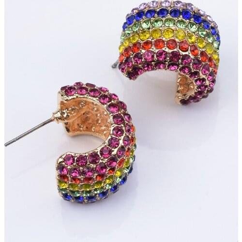 Full Crystal Rhinestone C Shape Drop Earrings For Women 2020 New ZA Fashion Half Circle Dangle Earring Party Jewelry Femme