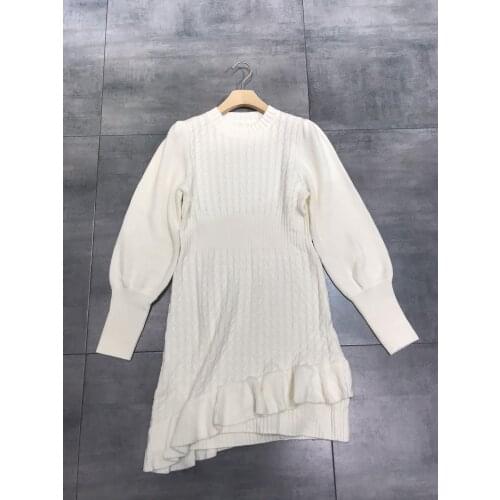 Fashion 2021 New Ladies Long Sleeve Sexy Casual Solid Color Hem Ruffled Cashmere Sweater 0926