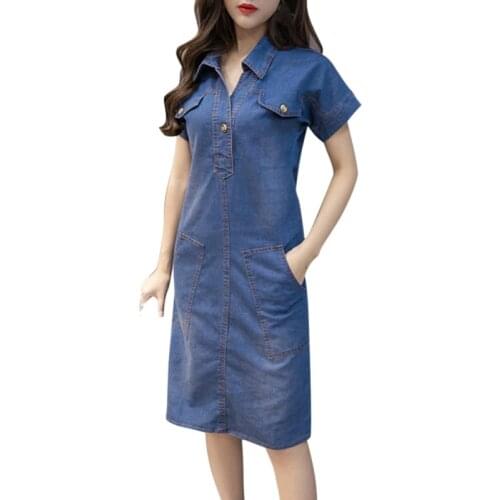 Women Denim Dress Female Summer Clothing Women Jeans Dress Elegant Casual Cowboy Dresses retro dresses