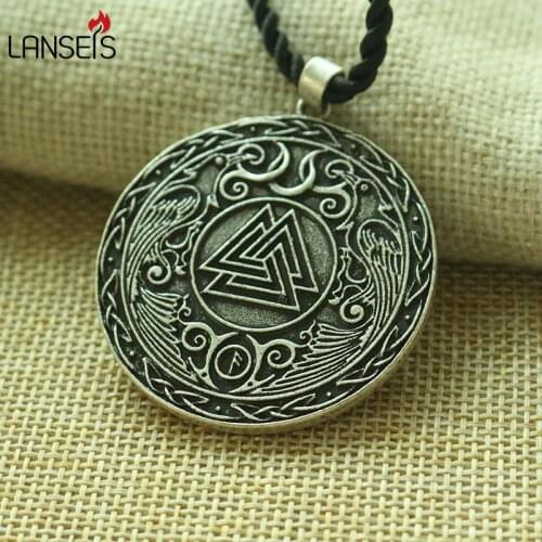 Lanseis 10pcs viking men necklace celt crow bird Valknut pagan amulet pendanorse letter symbol