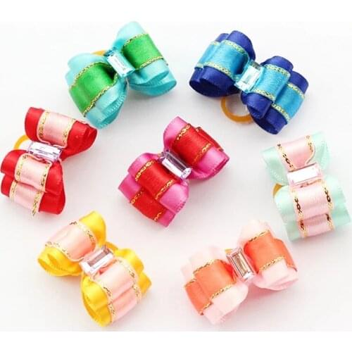 100PC/Lot Shiny Small Dog Bows Yorkshire Dog Hair Bows Rubber Bands Pet Dog Grooming Accessories