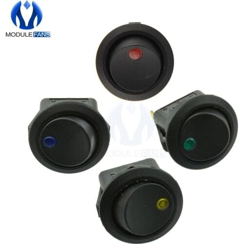 12V LED Dot Light Car Switch Auto Boat Round Rocker 3Pin ON/OFF Toggle SPST Switch 4 Colors Blue Yellow Red Green Color