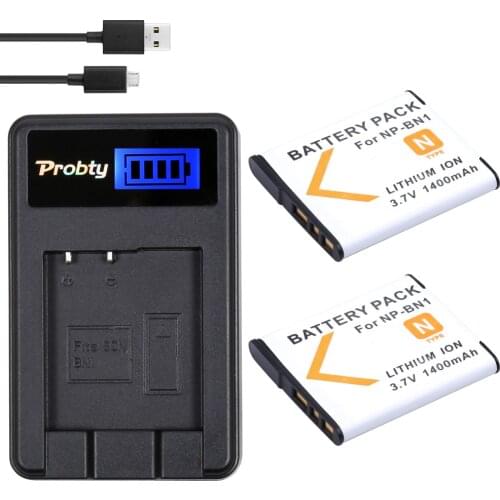 2Pcs NP-BN1 NP BN1 Battery + LCD Charger for Sony Cyber-shot DSC-QX10 DSC-QX30 DSC-QX100 DSC-TF1 DSC-TX10 DSC-TX20 TX30 DSC-W620