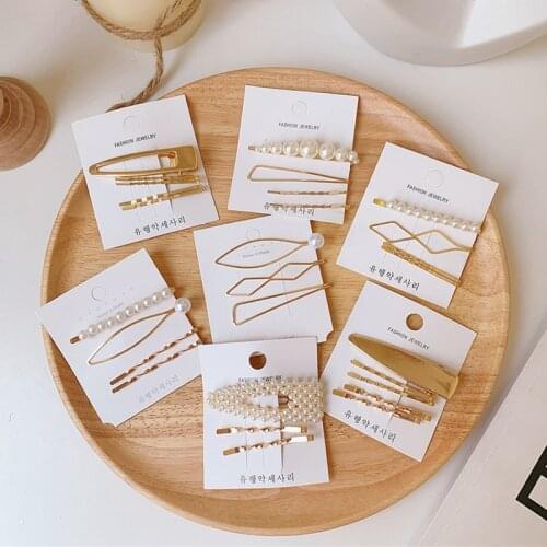 3Pcs/Set Pearl Geometric Hair Clips Women Girls Sweet Metal BB Hairpin Bangs Hairgrips Beautiful Headwear Styling Accessories