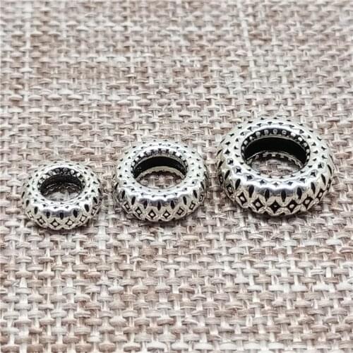 925 Sterling Silver Tire Beads Diameters 8mm 10mm 12mm Large Hole Spacers for Bracelet