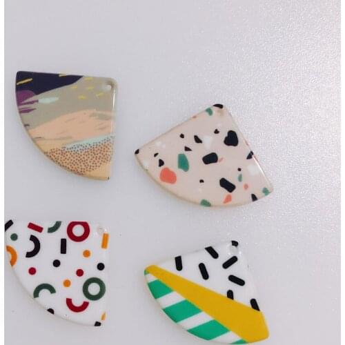 6 pieces / lot Geometric print hit color childlike acrylic fan pendant earrings earrings accessories Other