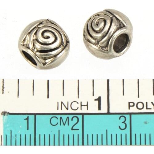 Jewelery Accessories Spacer Beads Bangles Customize DIY Round Flower Rose Silver Big Hole Metal Fashion Findings 11*9*10mm 20pcs