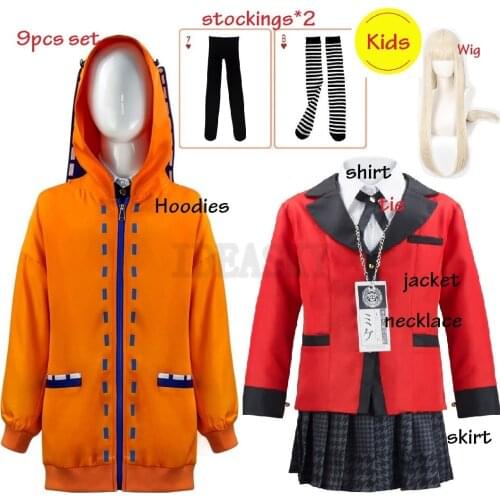 Kids Girls JP Anime Kakegurui Cosplay Costume Halloween Jabami Yumeko Cosplay Costume Igarashi Sayaka COSPLAY school uniform Set