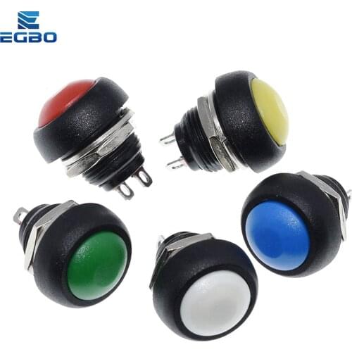 EGBO 5Pcs Mini 12mm Waterproof Momentary ON/OFF Push Button Round Switch PBS-33B For arduino