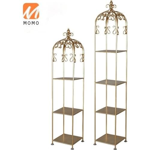 Customized High-End Iron Gold Floor-Type Simple Modern Storage Window Display Stand Wall Storage Shelf Organizer