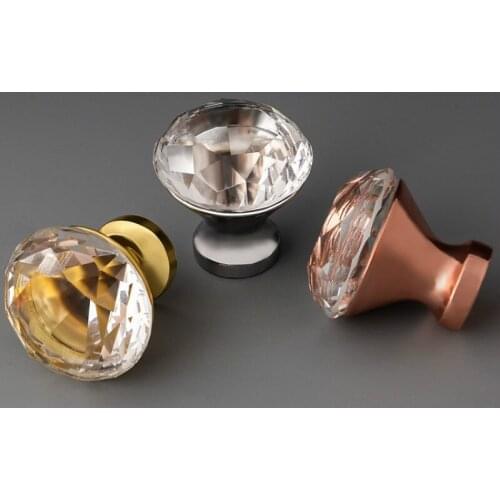 JD 10pcs 30mm Crystal Rose Gold Handle American Cabinet Glass Drawer Wardrobe Door Handle Modern Minimalist Handle Furniture