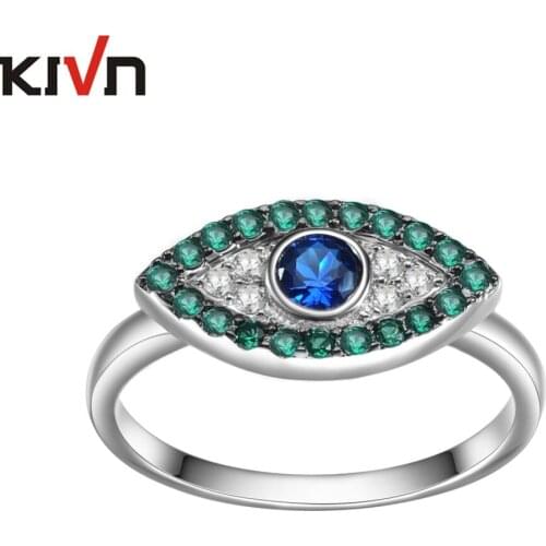 KIVN Fashion Jewelry Turkish Blue eye CZ Cubic Zirconia Womens Girls Wedding Engagement Rings Mothers Day Birthday Gifts