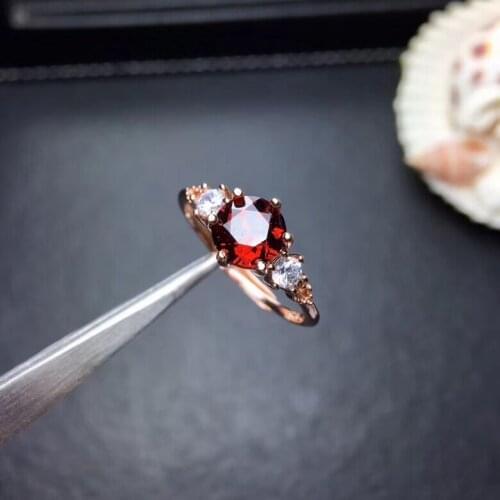 Classical elegant round S925 silver natural red garnet gem ring natural gemstone ring woman girl weddings party gift jewelry