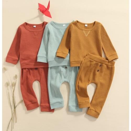 Newborn Baby Girl Boy Clothes Set Solid Color Long Sleeve Pullover Top Trousers Spring Autumn Baby Outfit Toddler Clothing