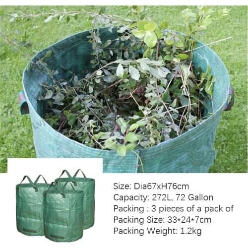 Lvju Garden Waste Bag 272L 72 Gallon D67x76cm Reusable Leaf Sack Trash Foldable Garden Garbage Waste Collection Container
