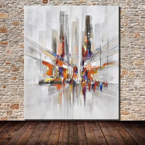 Mintura Art Hand Painted City Landscape Oil Painting On Canvas Pop Art Modern Abstract Wall Picture For Wall Decoration No Frame