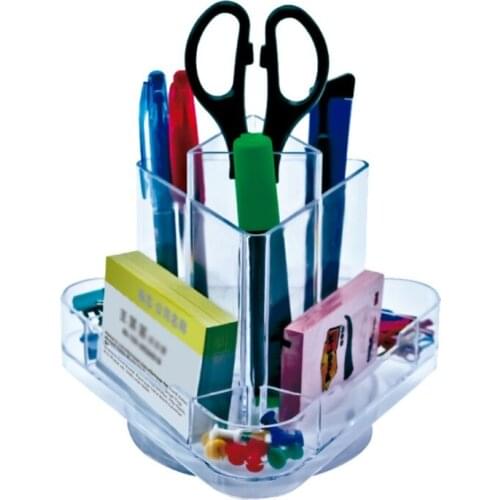 Multifunctional Clear Pen Holder Rotatable Bookshelf Storage Organiser Cosmetic Tools Multi-grid Case for School Office