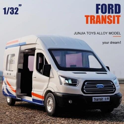 1:34 Diecast FORD Transit Alloy Business Purpose Vehicle Car Model Sound and Light Collection Simulation Car Model Toy Kids Gift