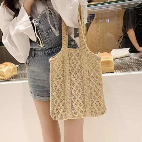 Fashion Korean Autumn Woolen Women Handbag Large Capacity Tote Underarm Shoulder Bag Wool Knitting Soft Womens Shopping Bag