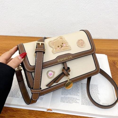 Fashion Bear Womens Shoulder Bag Vintage Crossbody Bag For Women 2021 Casual PU Ladies Messenger Bag Dress Purse Womens Bags