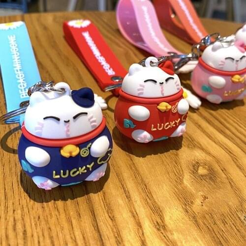 Fashion Lover Couple Friend Cartoon Gift Lovely Lucky Cat Chrysanthemum Doll Men And Women Bag Mobile Car Key Chain K20023