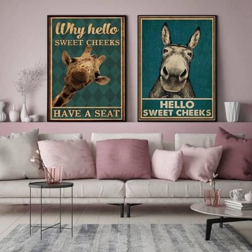 Funny Donkey and Giraffe Canvas Painting Wall Art Nordic Posters and Prints Wall Pictures for Living Room Decoration Frameless