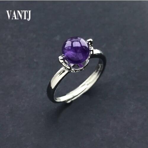 Real Natural Amethyst Ring Round Bead 7-8mm for Women Party Wedding Gift Wholesale