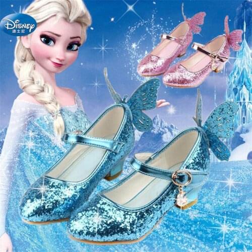 Frozen Elsa princess shoes spring and autumn models pink blue childrens shoes elsa Elsa girls high heels 26-38