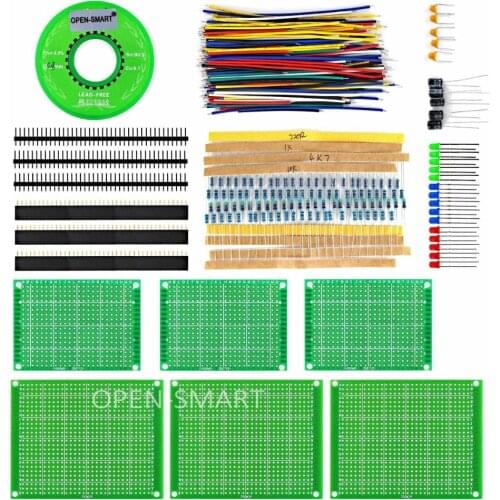 OPEN-SMART PCB Experiment Board Kit with Tin Wire / LED / Pin Header Include Commonly Used Resistor / LED Pack for Arduino DIY
