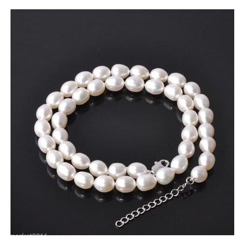 8-9MM White Alloy Perfect Circle Natural Freshwater Pearl NeckLace
