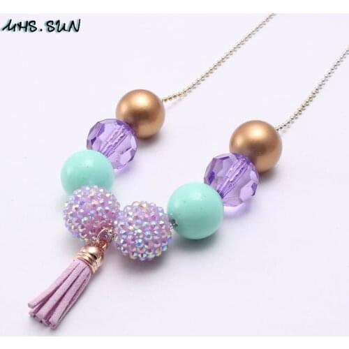 MHS.SUN Baby girls chunky beads necklace fashion deisgn tassel pendanst children kids bubblegum beads necklace 1pcs/lot