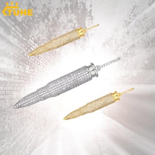 Personality Design AK Bullet Pendant Necklace Full Iced Out Cubic Zirconia Necklace Mens Women Hip Hop Jewelry Rapper Gift