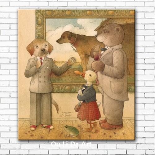Pastoral animal Mr dog duck girl canvas printings oil painting printed on canvas home wall art decoration picture