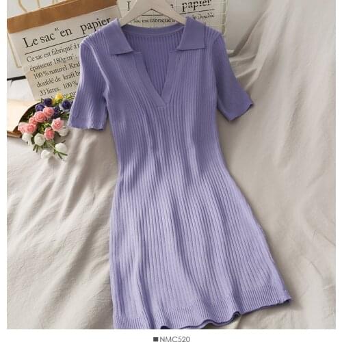 ITOOLIN Deeply V Neck Dress Knitted Ribbed Dresses For Women