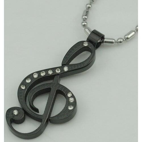 CHIMDOU fashion stainless steel crystal music Treble clef pendant necklace for men women rock & roll jewelry AP1044