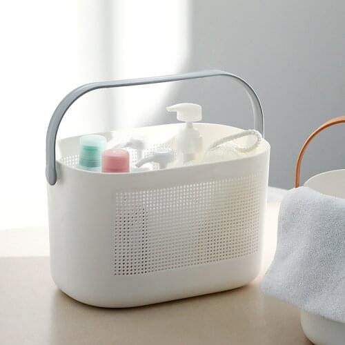 Simple White Storage Basket with Handle Bath Basket Kitchen Drain Fruit and Vegetable Storage Basket Toiletry Storage Basket