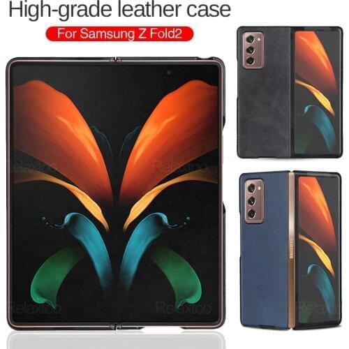 Luxury PU Leather Texture Back Cover for Samsung Galaxy Z Fold2 Fold 2 Folder 2 5G Case Silicone Frame Shockproof Coque Fundas
