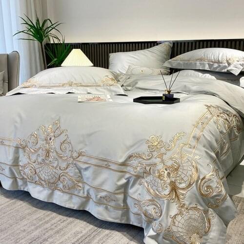 Luxury European Villa 100S Egyptian Cotton Fine Embroidery Bedding Set Double Duvet Cover Set Bed Sheet Pillowcases Bedclothes