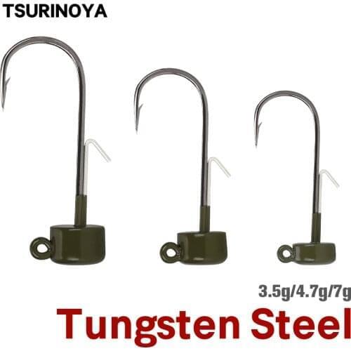TSURINOYA Jig Head Ned Rig Hooks 3.5g 4.7g 7g Tungsten Steel Fishing Hooks Stick Worm Floating Soft Bait Hook For Bass Trout
