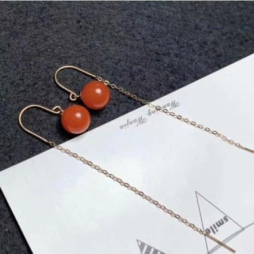 Shilovem 18K yellow Gold real Natural south Red agate stud earrings fine Jewelry gift new party plant myme8-8.5222nh