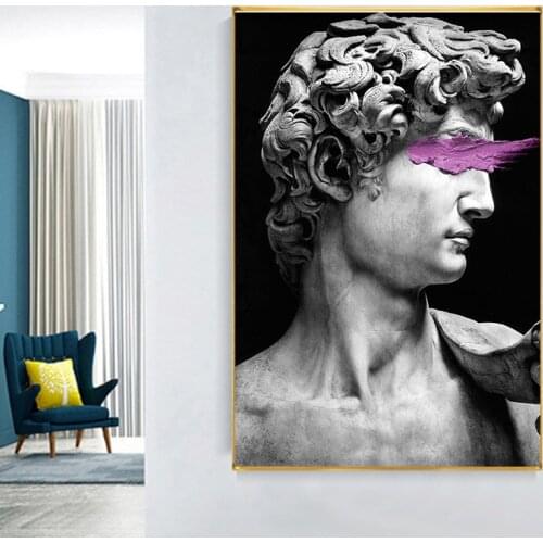 Modern Black Grey David Statue Portrait Funny Canvas Painting Wall Poster and Prints Wall Art Picture for Living Room No Frame