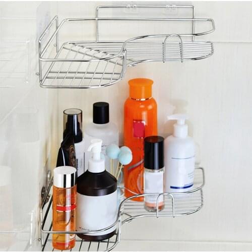 Stainless Steel Storage Rack Punch-free Singer Layer Triangle Wall Mounted Shelf Holder for Bathroom Kitchen Bedroom