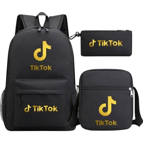 TIK TOK 3pcs Set Backpack Student Cartoon Printed School Bag Bookbag Unisex Casual Travel bags Shoulder Bag Mochila