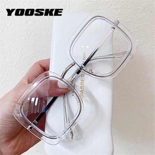 YOOSKE 2020 Anti Blue Light Glasses Frame Oversized Square Eyewear Womens Glasses Vintage Mental Men Transparent Frames