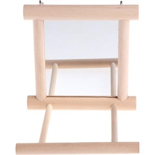 Pet Bird Mirror Wooden Play Toy with Perch For Parrot Budgies Parakeet Cockatiel Conure Finch Lovebird