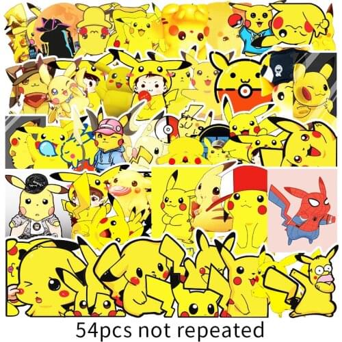 54pcs Cartoon Anime Pokemon Stickers Kawaii Pikachu Stikers Skateboard Bicycle Guitar Laptop Kids Waterproof stikers Toys Gift